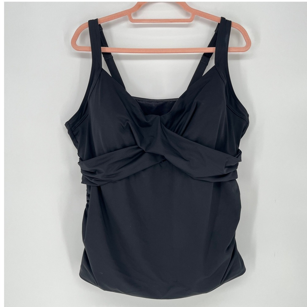 Lands' End Womens Black Wrap Underwire Ruched Adjustable Tankini Top 22W 522739 - Picture 3 of 10